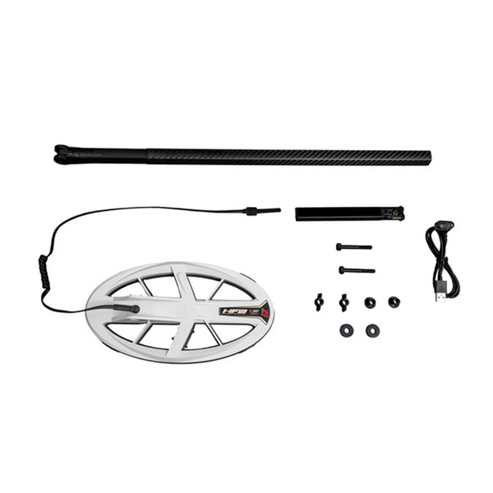 Components of a metal detecting coil on a white background