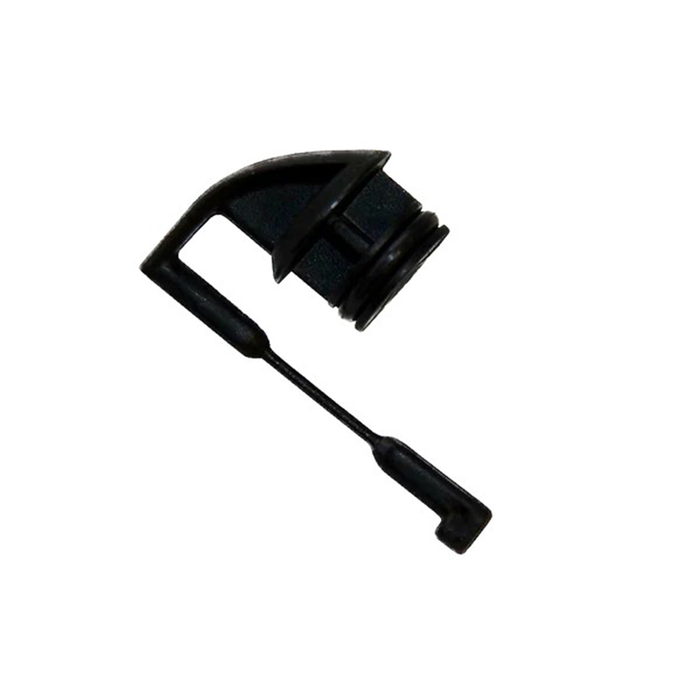 Black plastic component on a white background