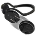 Black and silver audio device with a headband on a white background