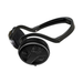 Black headphones with a brand logo on a white background
